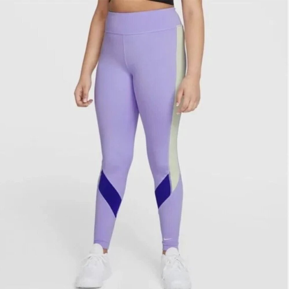 New NIKE ONE Dri-FitGirls Kids Purple Leggings (Youth Medium)